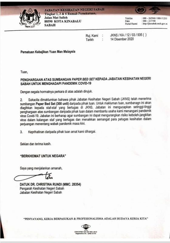 Received Appreciation Letter from JABATAN KESIHATAN NEGERI SABAH